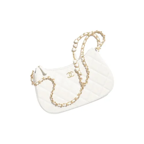 CHANEL Shiny Stretch Calfskin With Resin Clutch Bag Over The Shoulder Women's White