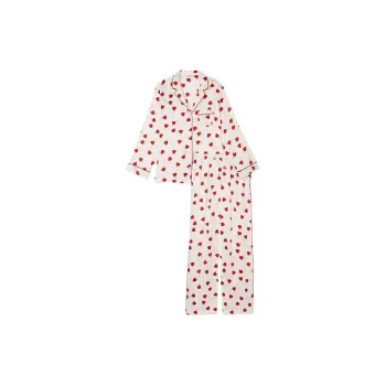 Victoria's Secret Satin Long Pajama Set Pajama Set Women's Nude Pink Heart Print