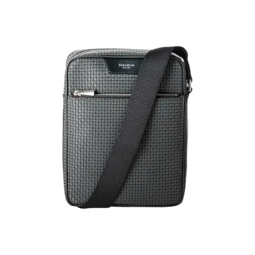 Serapian Coated Canvas Messenger Bag Shoulder Bag Crossbody Bag Men's Asphalt Gray With Black Accents