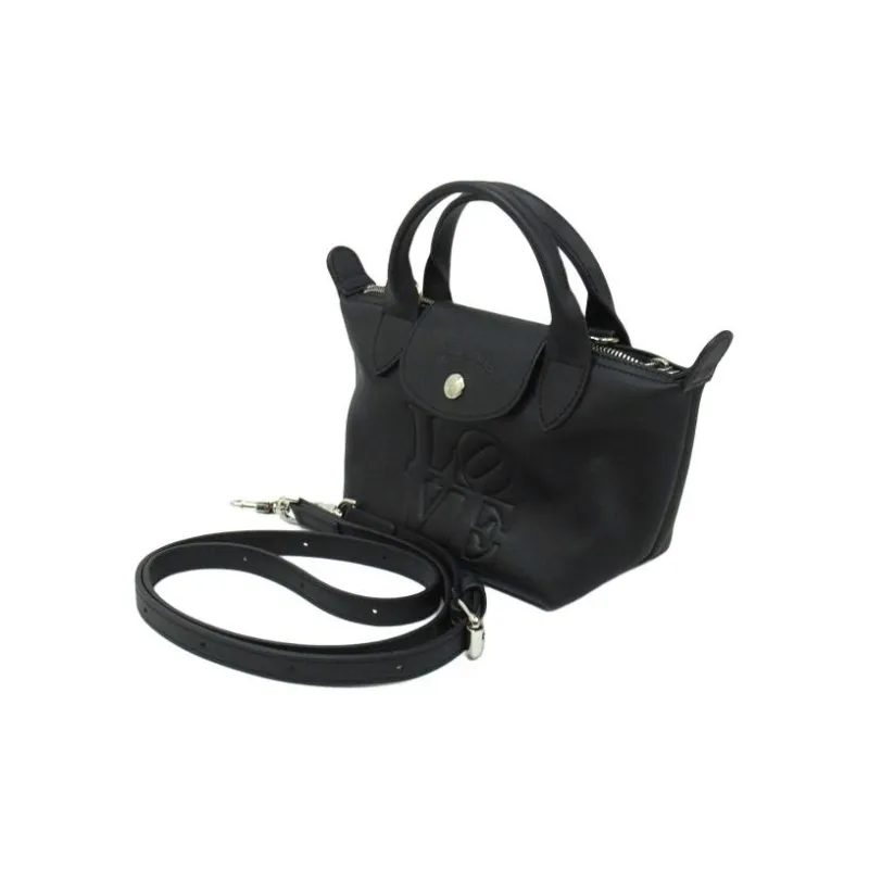 LONGCHAMP ROBERT INDIANA Collaboration Cow Leather Shoulder Bag Crossbody Bag Handbag Extra Small Women's Black-3