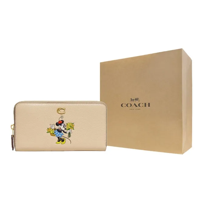 COACH Disney Collaboration Accordion Zip Recycled Glove Tanned Leather Wallet Women's Beige-3