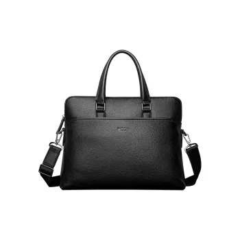 COW Top Grain Cow Leather Laptop Bags Briefcases Large Size Men's Black