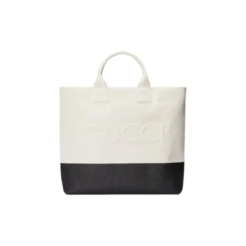 GUCCI Canvas Canvas Bag Tote Bag Shopping Bag Handbag Men's White & Black