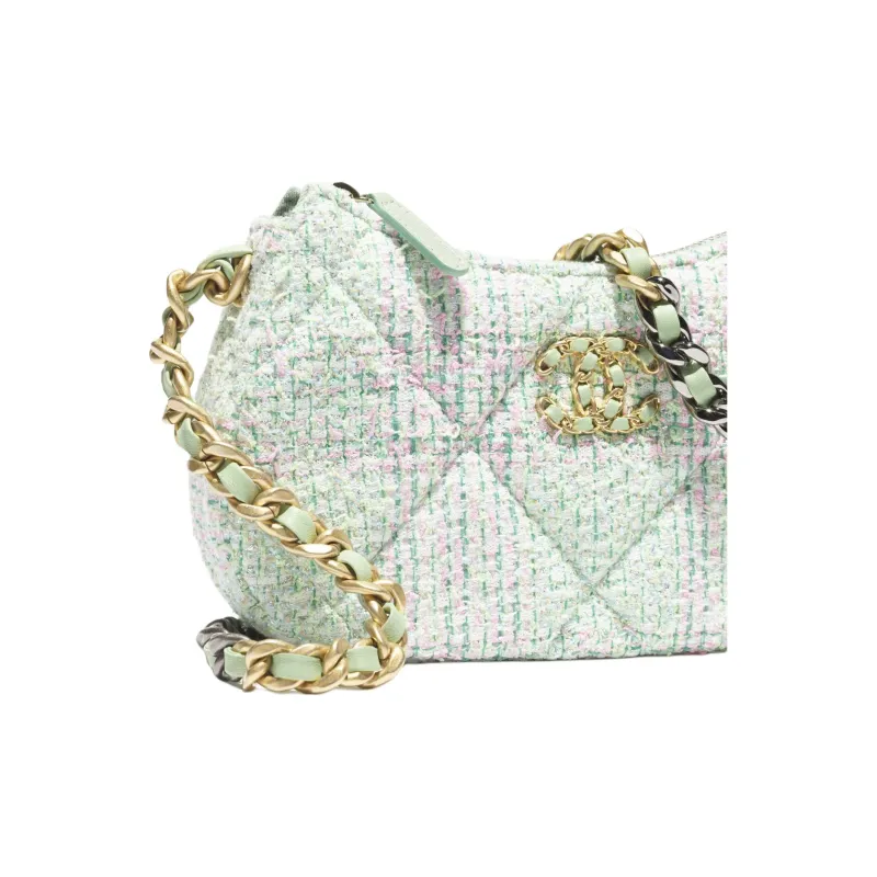 CHANEL 19Bag Tweed Shoulder Bag, Crossbody Bag Women's Green & Pink & Turquoise-2