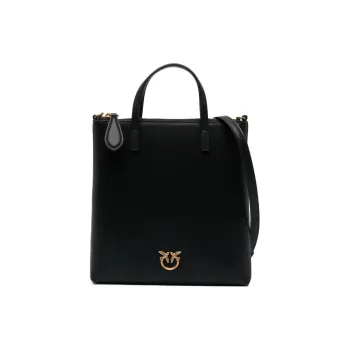 PINKO Calfskin Tote Bag Shopping Bag Shoulder Bag Crossbody Bag Handbag Small Size Women's Black