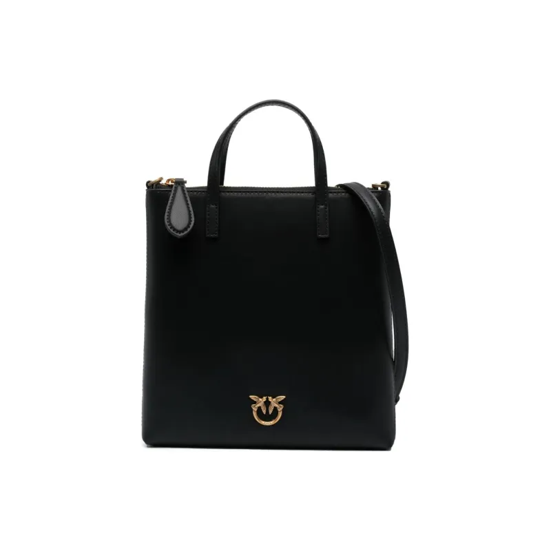 PINKO Calfskin Tote Bag, Shopping Bag, Shoulder Bag, Crossbody Bag, Handbag Trumpets Women's Black-0