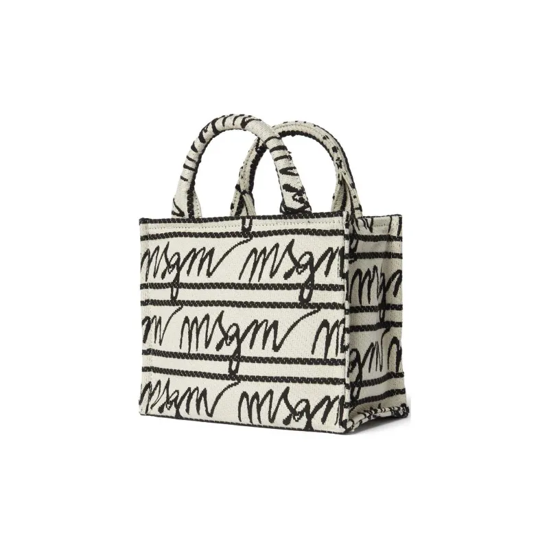 MSGM Canvas Canvas Bag Tote Bag Shopping Bag Handbag Small Size Women's Ecru & Black-2