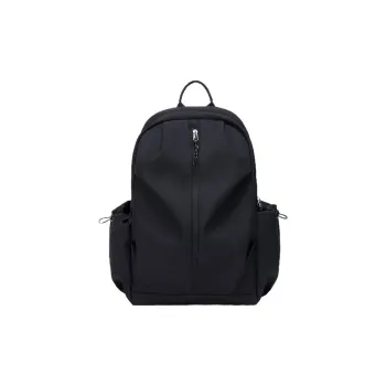 POY Nylon Fabric College Student Black Versatile Backpack Large Size Unisex Black