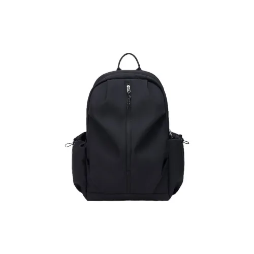 POY Nylon Fabric College Student Black Versatile Backpack Large Size Unisex Black