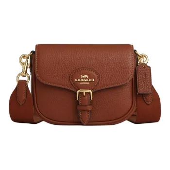COACH Amelia Soft Pebbled Leather Saddle Bag Shoulder Bag Crossbody Bag Small Size Women's Gold Wood & Red