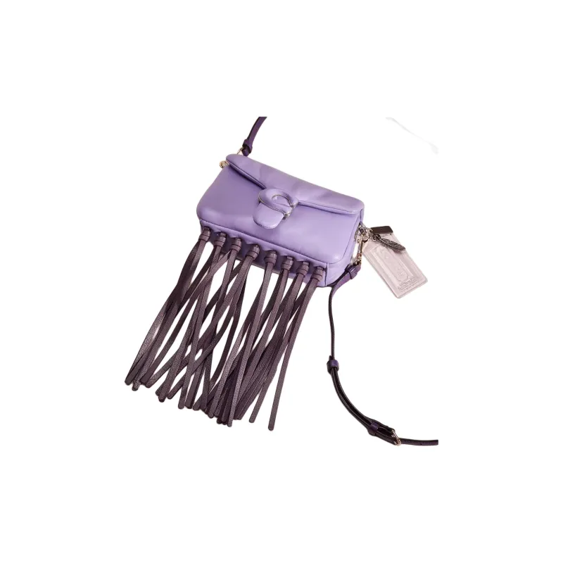COACH Pillow Nappa Leather Portable Crossbody Bag Shoulder Bag Small Size Women's Silver & Light Purple-2