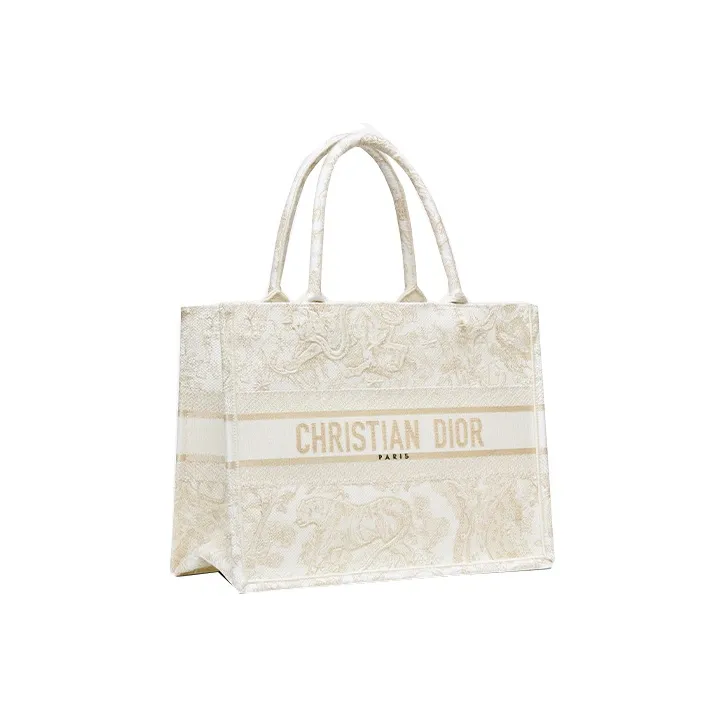 DIOR BookTote Embroidery Tote Bag Shopping Bag Shoulder Bag Handbag Medium Size Women's Gold-1