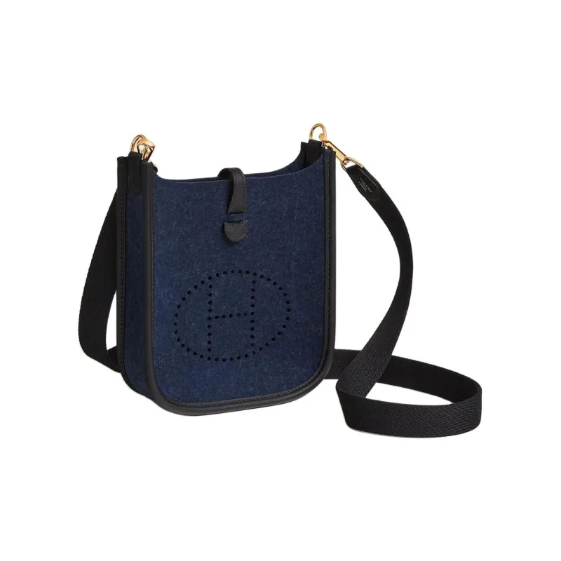 HERMES Evelyne Swift Calfskin With Canvas Bag, Shoulder Bag, Crossbody Bag Mini Women's Midnight Blue-1
