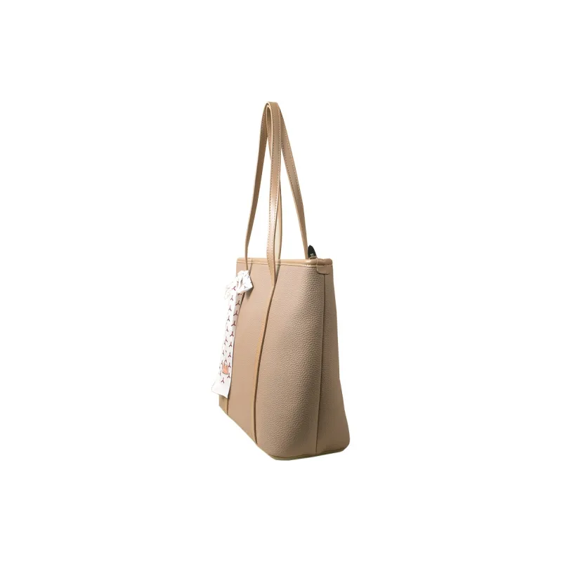 VANDEE Microfiber Shopping Bag Shoulder Bag Large Size Women's Black/Apricot-6