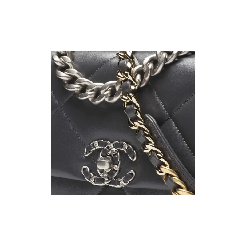 CHANEL 19Bag Shiny Lambskin Flap Bag, Shoulder Bag, Crossbody Bag Women's Dark Gray-3