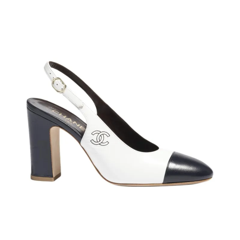 CHANEL Chunky Heel High Heels 9.5cm Women's White-1