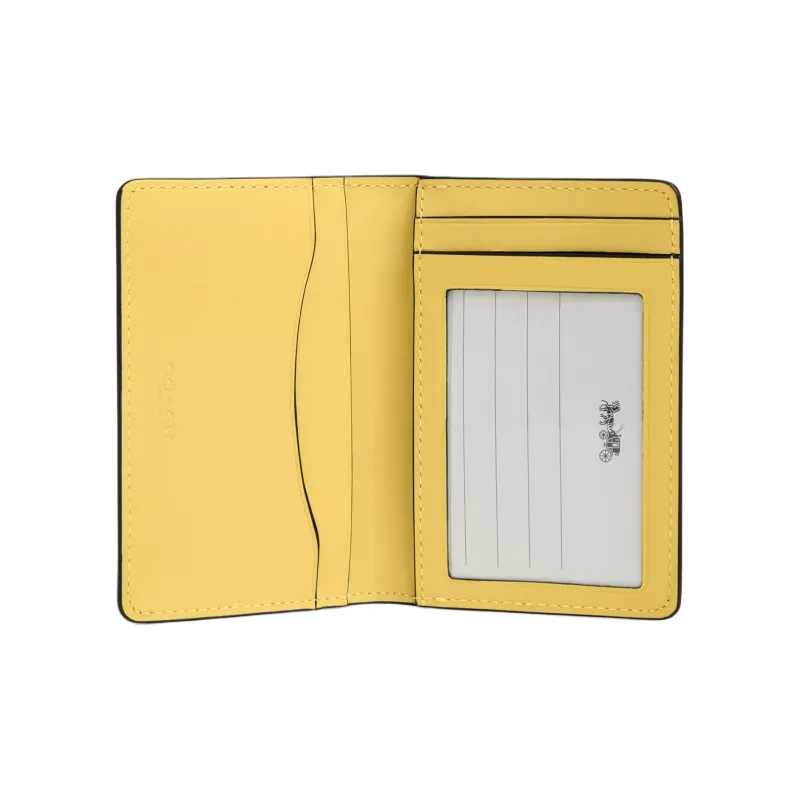 COACH Calfskin Coin Purses Wallets Mini Women's Gunmetal With Vintage Yellow Accents-1