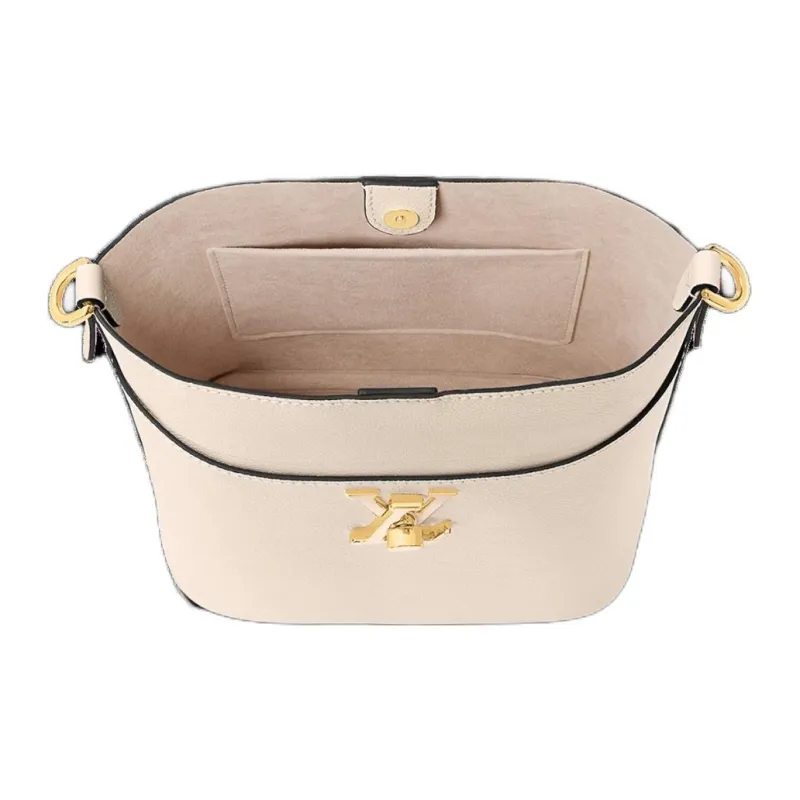 LOUIS VUITTON Grain Calfskin Bucket Bag, Shoulder Bag, Crossbody Bag Women's Quartz White-3