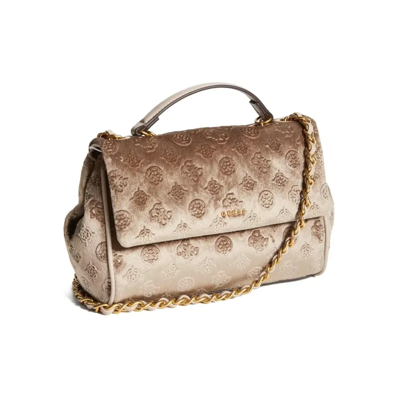 GUESS Velvet Handbag Shoulder Bag Crossbody Bag Women's Champagne Wine Color-1