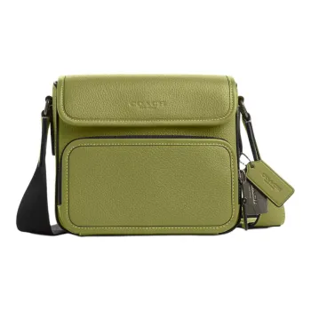 COACH Sullivan Calfskin Messenger Bag, Shoulder Bag, Crossbody Bag Men's Yellow Green