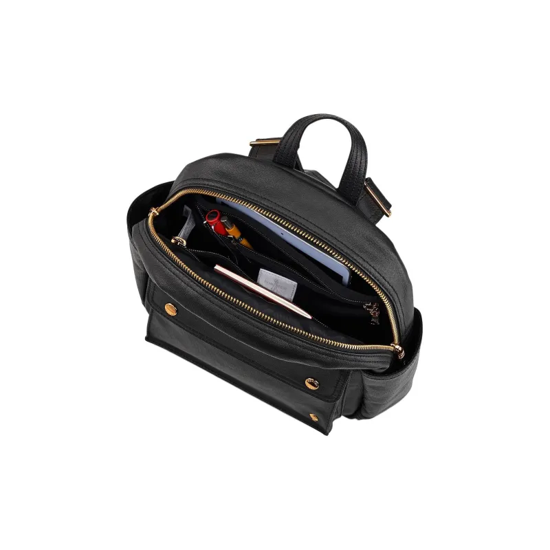 PORTER Linen With PU And Leather Patchwork Backpack Unisex Black-3
