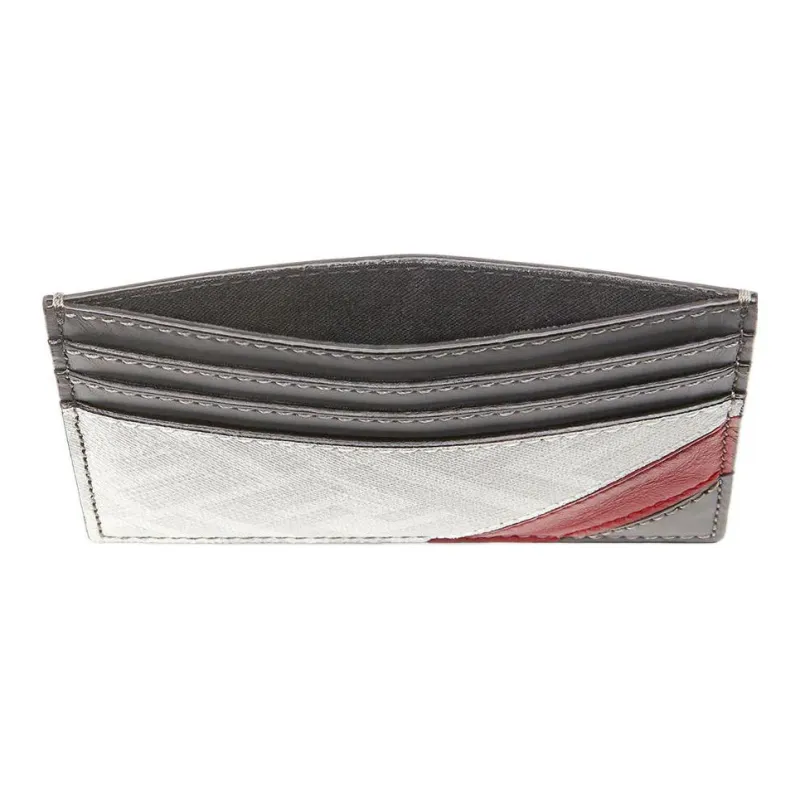 FENDI Fabric With Calfskin Card Holder Card Holder Men's Gray-4