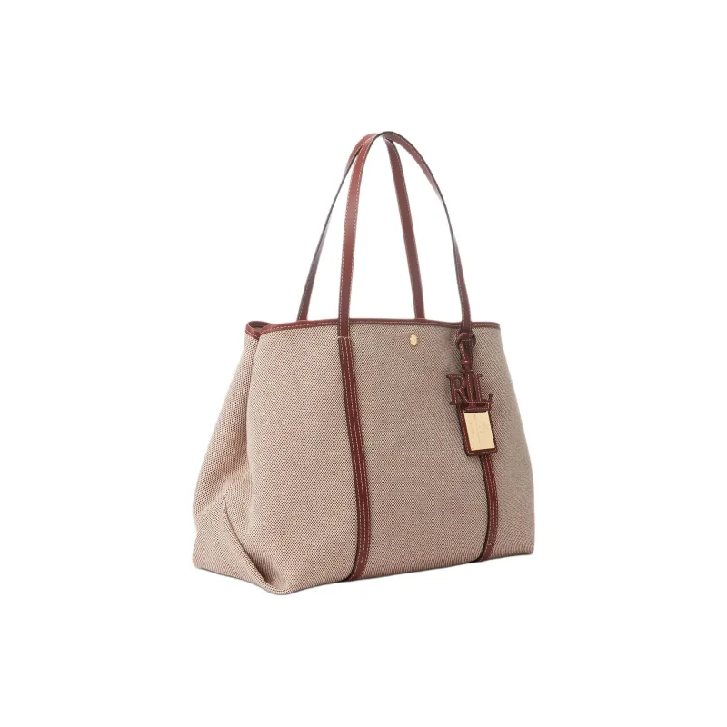 Ralph Lauren Canvas With Leather Tote Bag, Shopping Bag, Shoulder Bag, Handbag Tubas Women's Brown-1