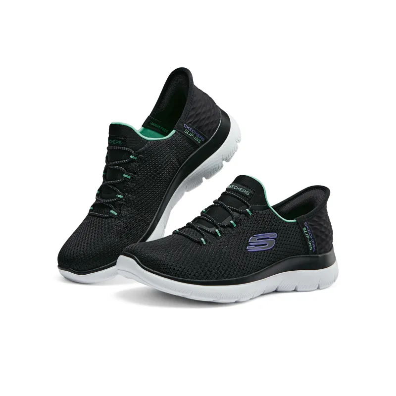 Skechers Summits Hands Free Slip Ins Technology Anti Slip Wear Resistant Low Top Casual Shoes Women's Black Green-3