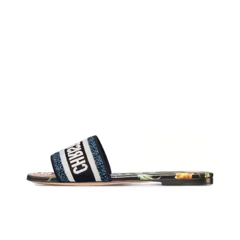 DIOR Dway Slide Black Multicolor Embroidered Cotton Women's