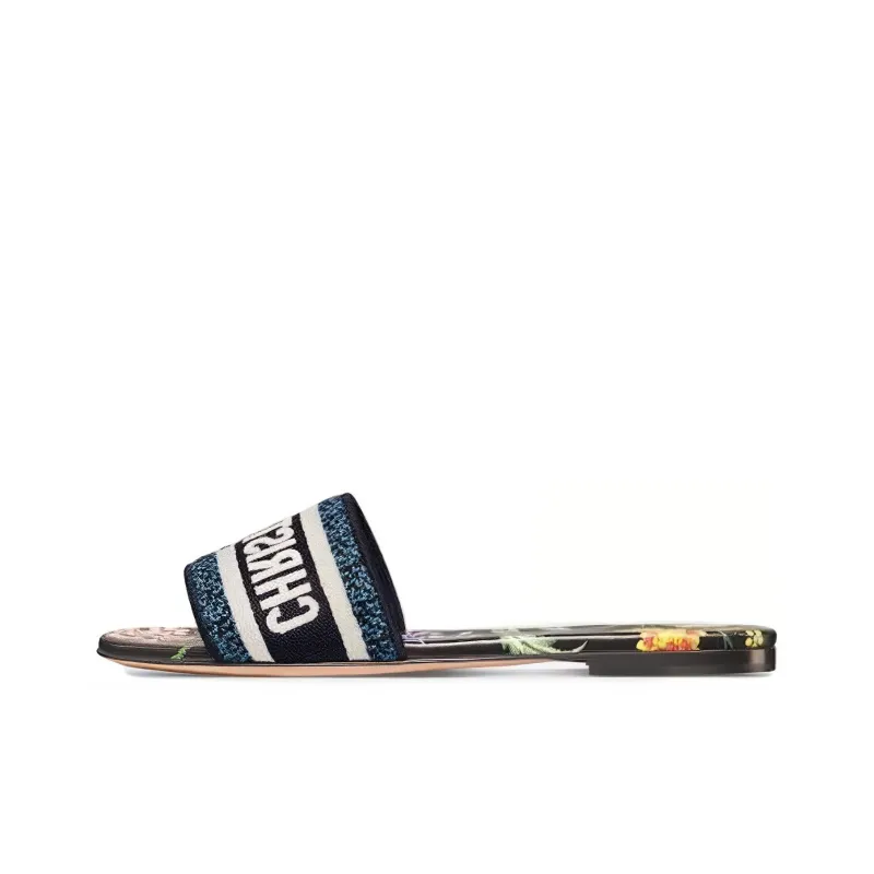 DIOR Dway Slide Black Multicolor Embroidered Cotton Women's-0