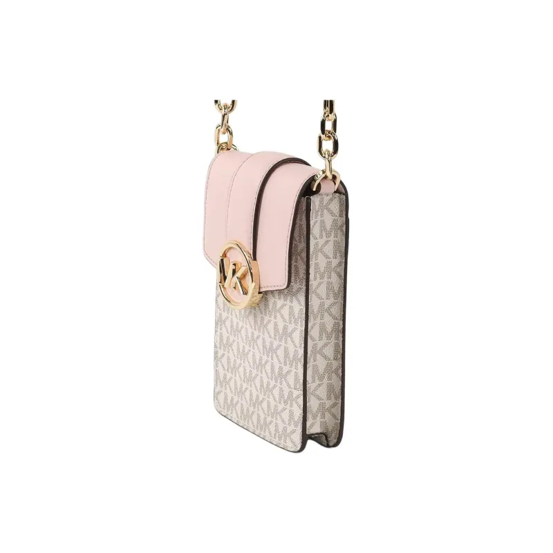 MICHAEL KORS Carmen Leather Card Holder Chain Bag With Cell Phone Pouch Women's Pink Vanilla White Multicolor-4
