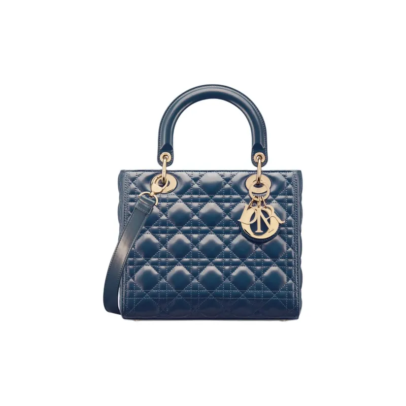 DIOR Lady Dior Cow Leather Shoulder Bag Crossbody Bag Handbag Medium Size Women's Light Midnight Blue-0
