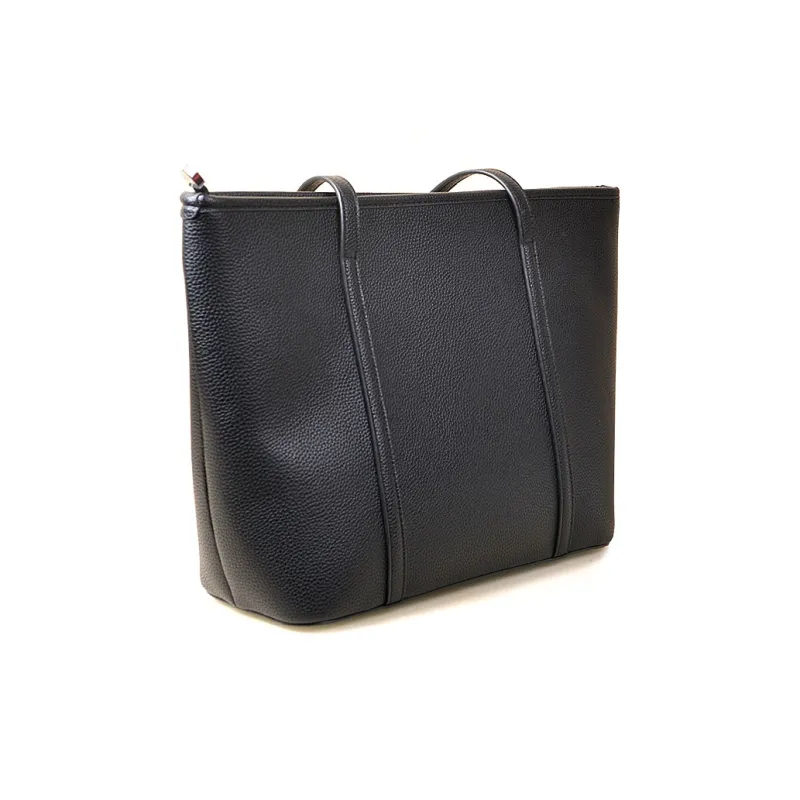 VANDEE Microfiber Shopping Bag Shoulder Bag Large Size Women's Black/Apricot-3