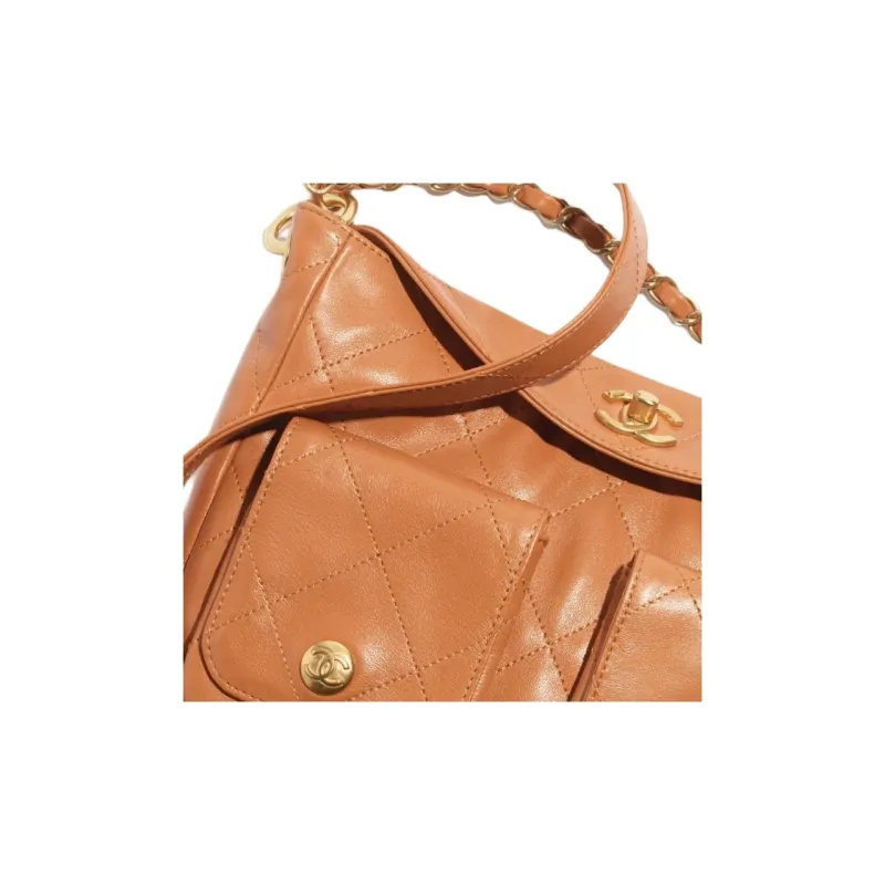CHANEL Smooth Cow Leather Shoulder Bag Crossbody Bag Small Size Women's Brown-3