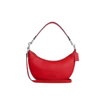 COACH Pebbled Leather Shoulder Bag Portable Crossbody Bag Shoulder Bag Large Size Women's Silver & Bright Beige