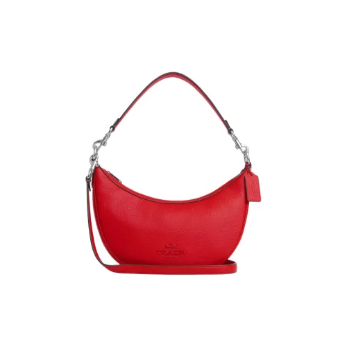 COACH Pebbled Leather Shoulder Bag Portable Crossbody Bag Shoulder Bag Large Size Women's Silver & Bright Beige