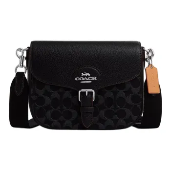 COACH Amelia Iconic Denim Saddle Bag Shoulder Bag Crossbody Bag Women's Silver & Black