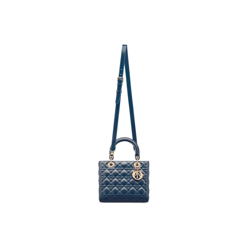 DIOR Lady Dior Cow Leather Shoulder Bag Crossbody Bag Handbag Medium Size Women's Light Midnight Blue-3