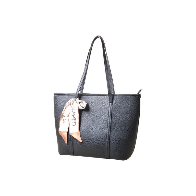 VANDEE Microfiber Shopping Bag Shoulder Bag Large Size Women's Black/Apricot-1