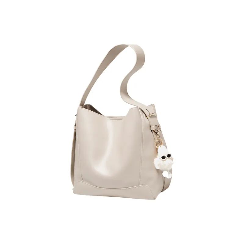 Marino Orlandi Synthetic Leather Cow Split Leather Handbag Shoulder Bag Large Size Women's Apricot/Brown-7