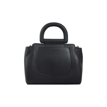 POURCHET Cow Leather One Shoulder Handbag Large Size Women's Black/Ecru
