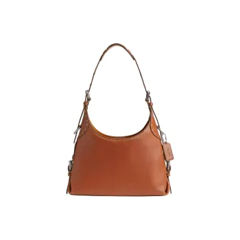 COACH Cargo Grain Leather Handbag, Shoulder Bag Large Size Women's Silver & Polished Amber