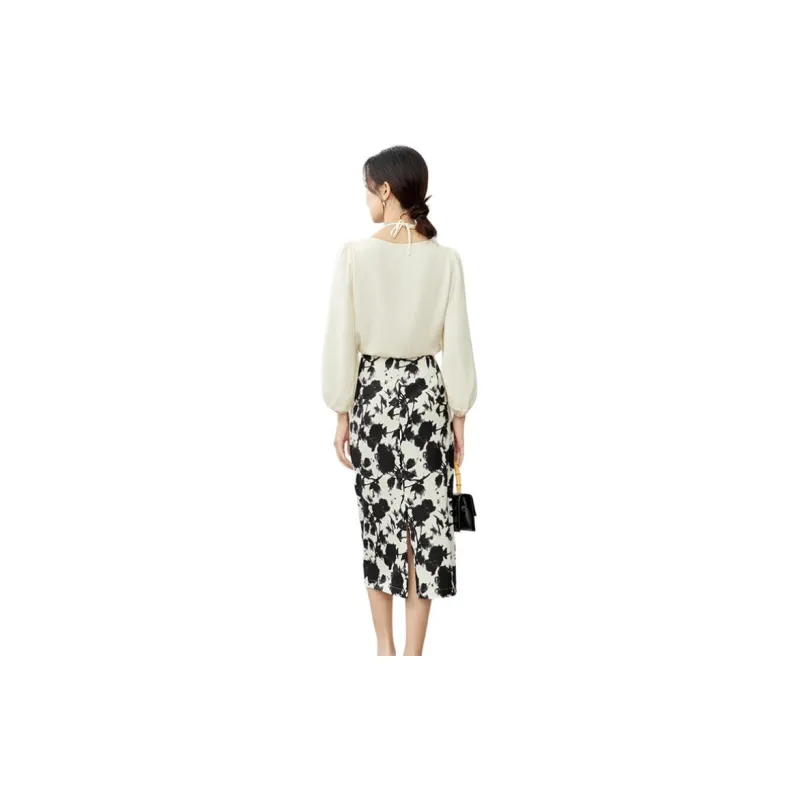 SENTUBILA Two Piece Skirt Sets Women's Apricot With Multicolor-1