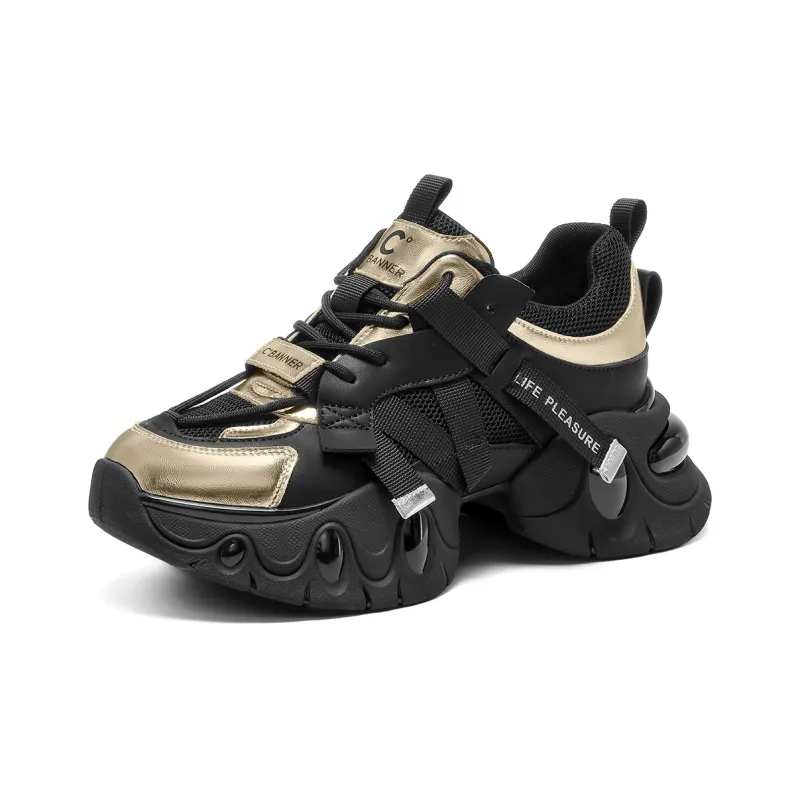 C°BANNER Low Top Chunky Sneakers Women's Black Gold-1