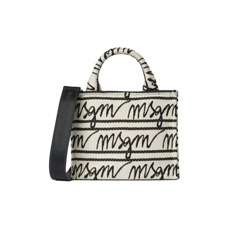 MSGM Canvas Canvas Bag Tote Bag Shopping Bag Handbag Small Size Women's Ecru & Black-1