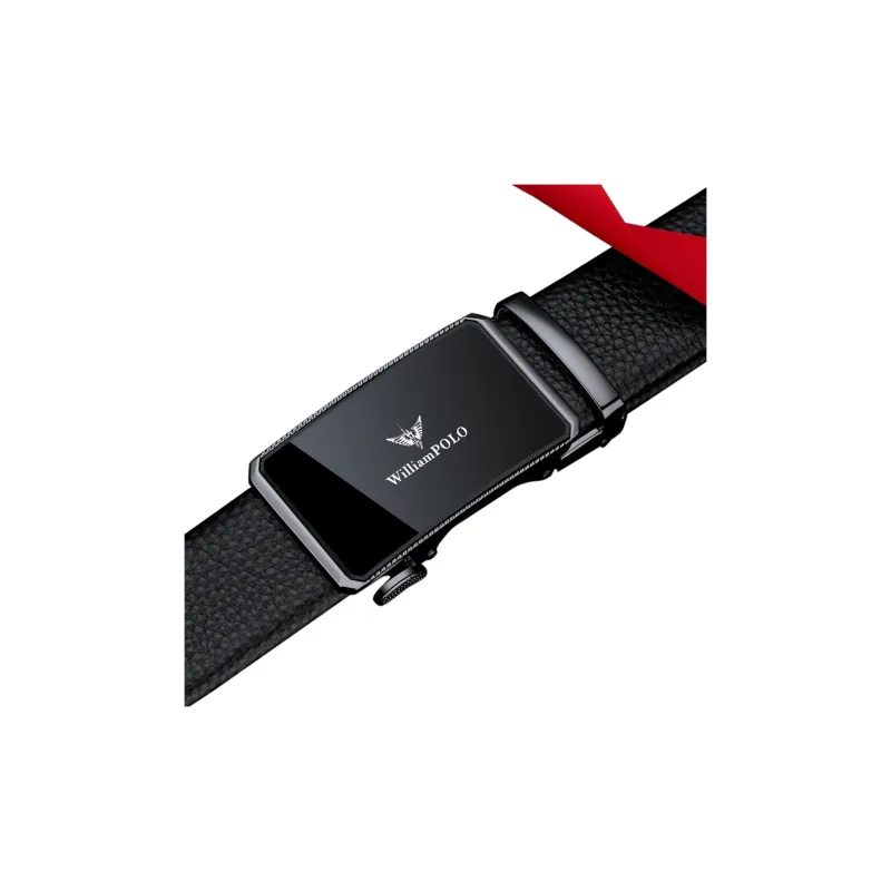 WilliamPOLO Cow Leather Leather Belts Men's Gunmetal Buckle Silver Logo Width  3.5cm-2