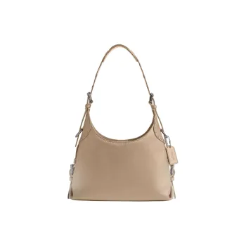 COACH Cargo Grain Leather Handbag, Shoulder Bag Large Size Women's Silver & Pebble