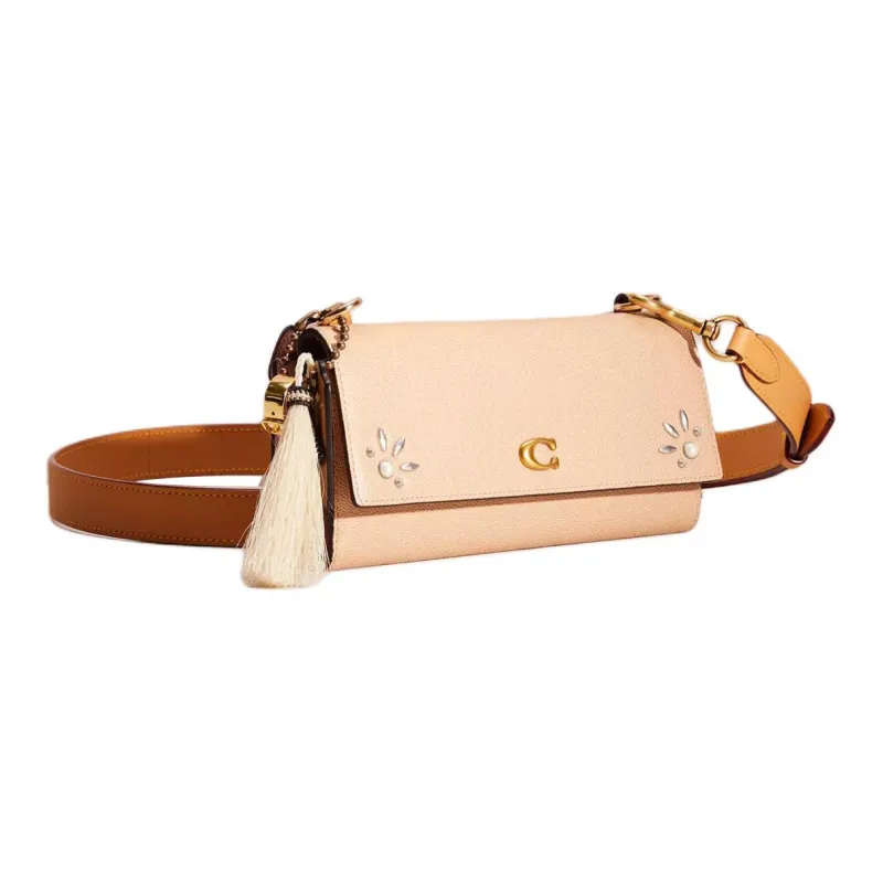 COACH Grained Leather Shoulder Bag Crossbody Bag Wallets Small Size Women's Brass With Paulownia Wood Inlay-1