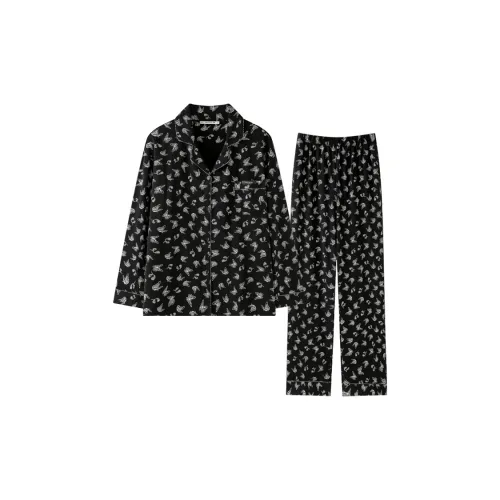 MEITENG Pajama Set Spring And Fall Season Women's Black