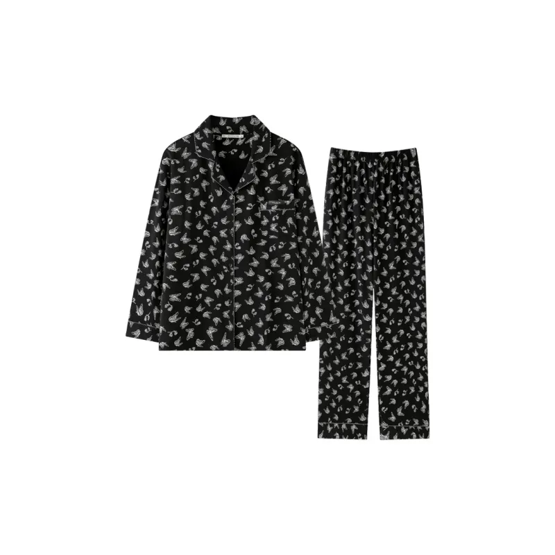 MEITENG Pajama Set Spring And Fall Season Women's Black-0